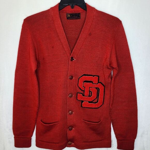 Vintage 50s San Diego Aztecs Lettermans Cardigan Sweater - Picture 1 of 10